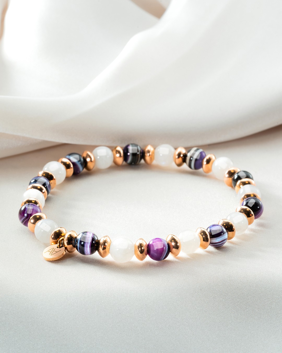Packshot Bracelet Agate violette et Pierre de lune Sérénité Emotionnelle