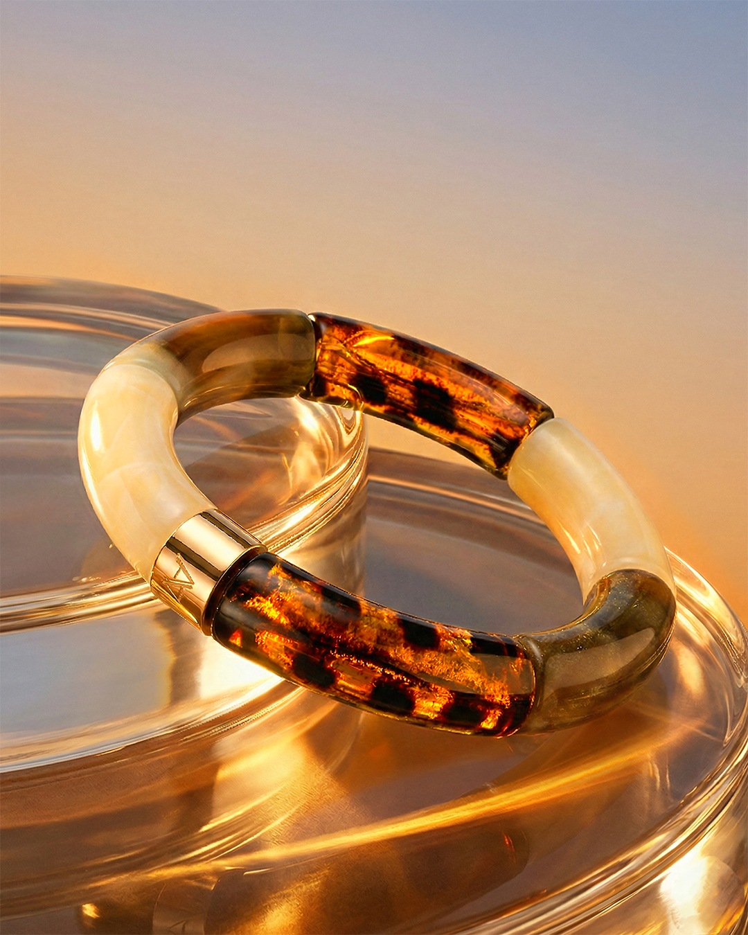 Packshot Bracelet Lueurs d'automne Léopard, beige marbré et brun pétrole Bova