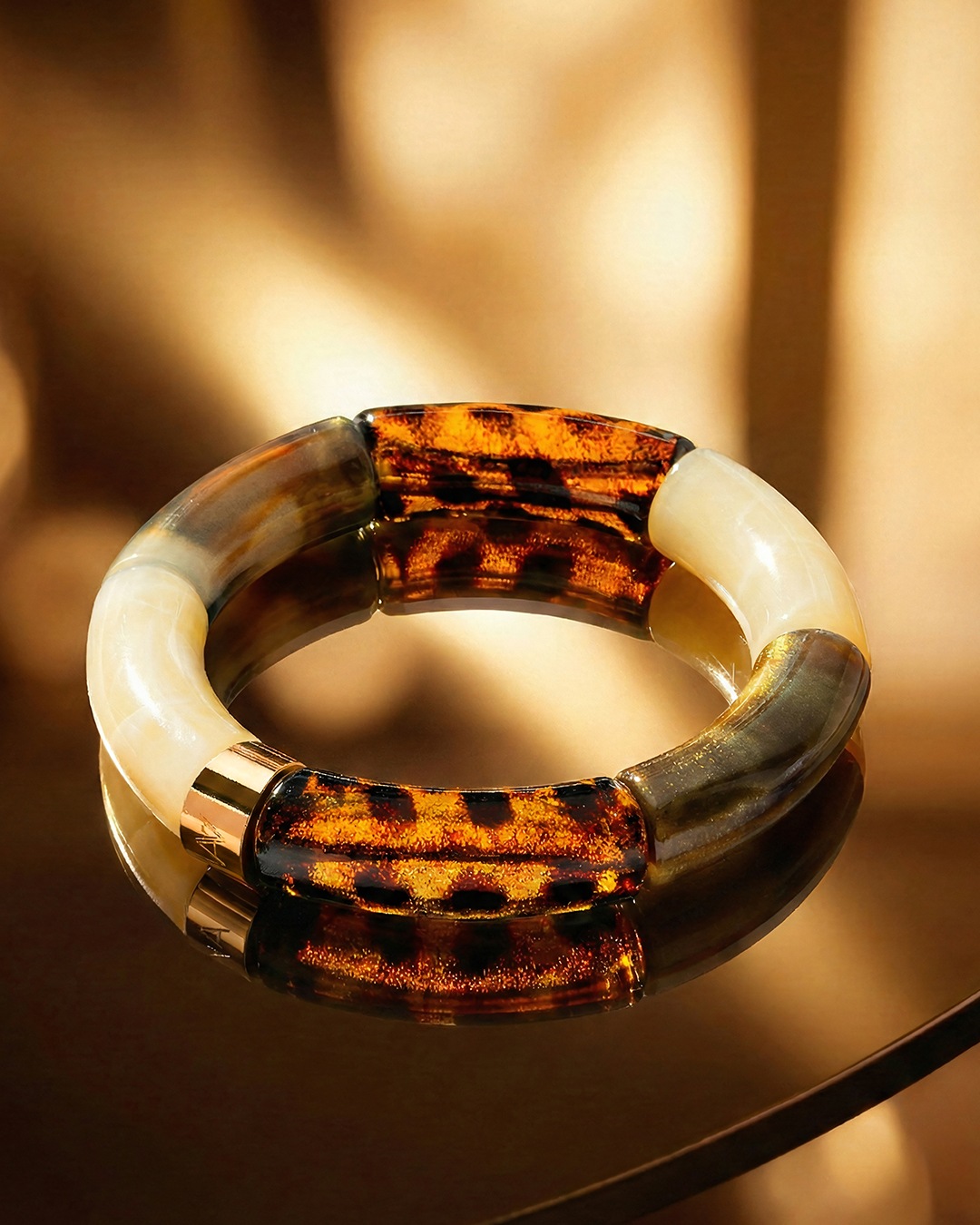 Packshot Bracelet Lueurs d'automne Léopard, beige marbré et brun pétrole Bova