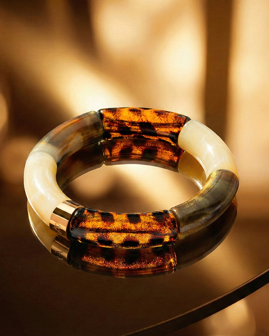 Packshot Bracelet Lueurs d'automne Léopard, beige marbré et brun pétrole Bova