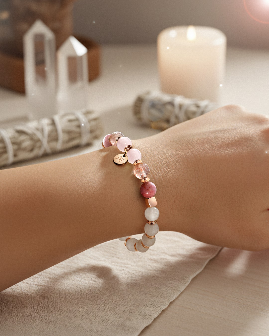 Bracelet Lithothérapie Chakra coeur - Amour