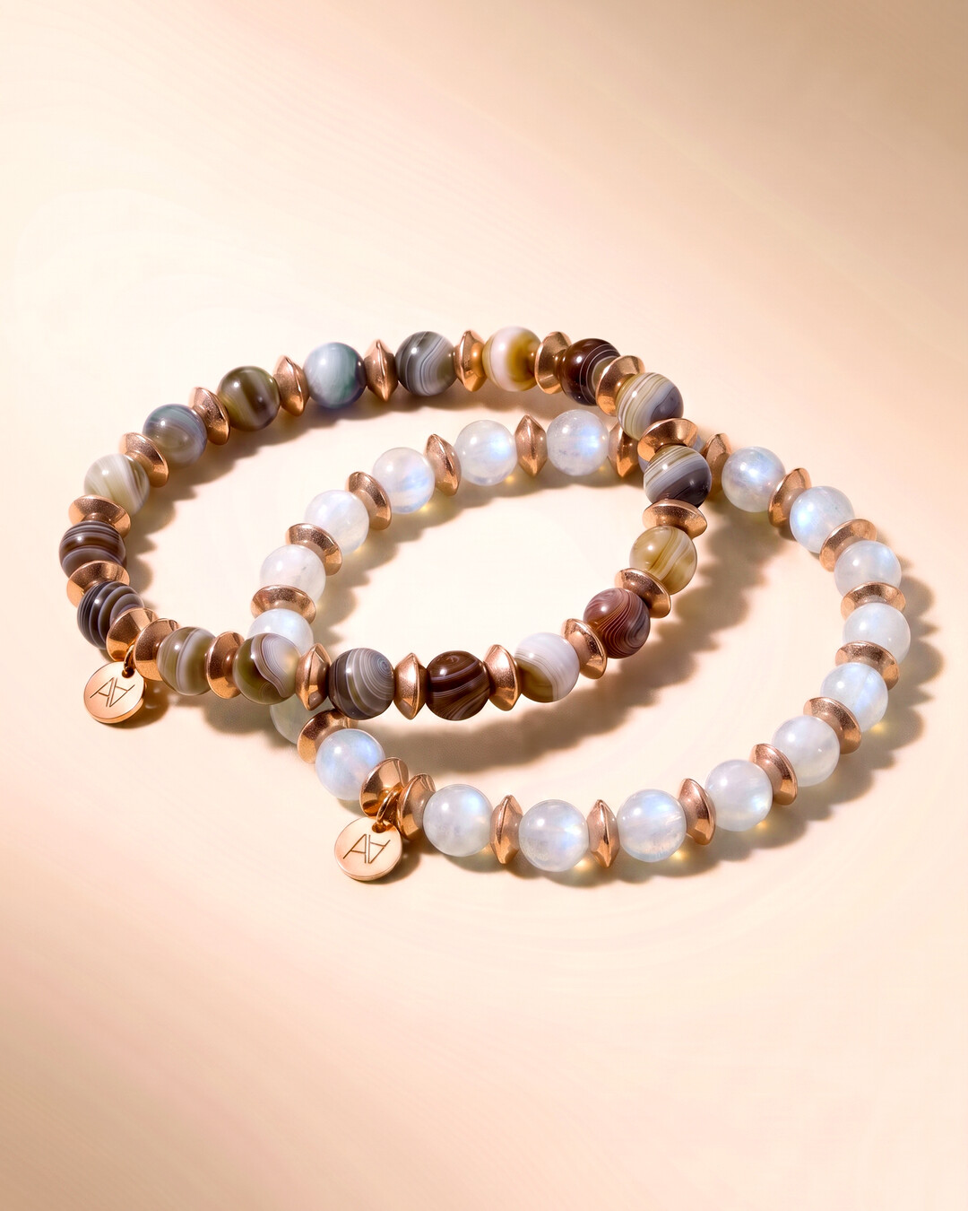 Bracelet Agate du Botswana et Pierre de lune Duo Joie Lunaire