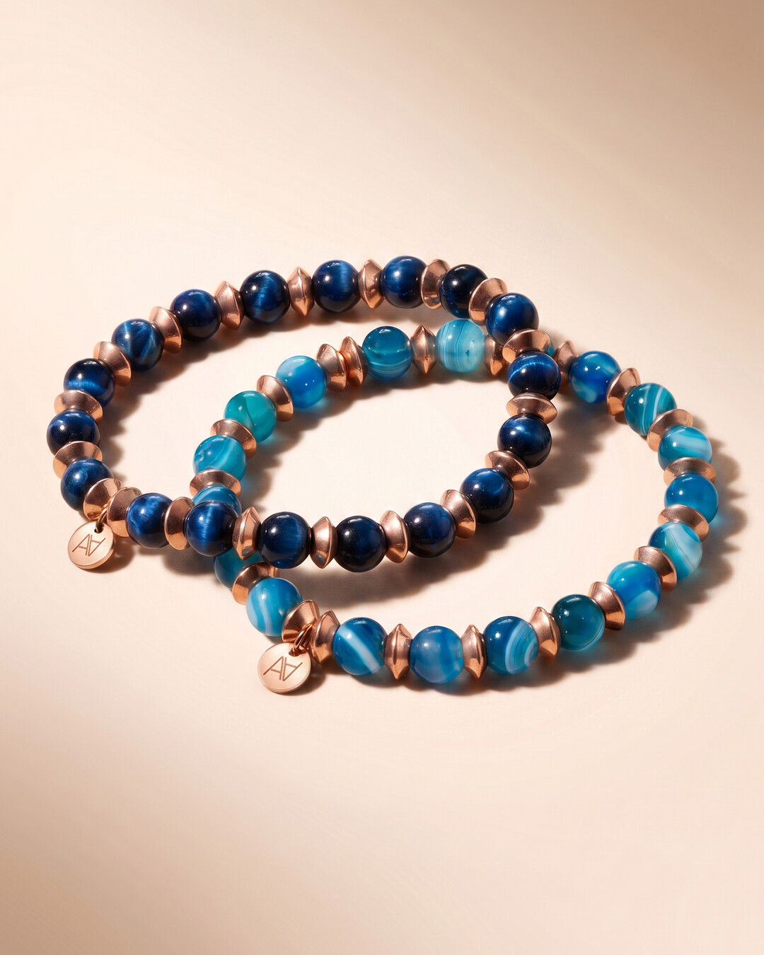 Bracelet Œil de tigre bleu et Agate bleue Duo Sérénité Azur