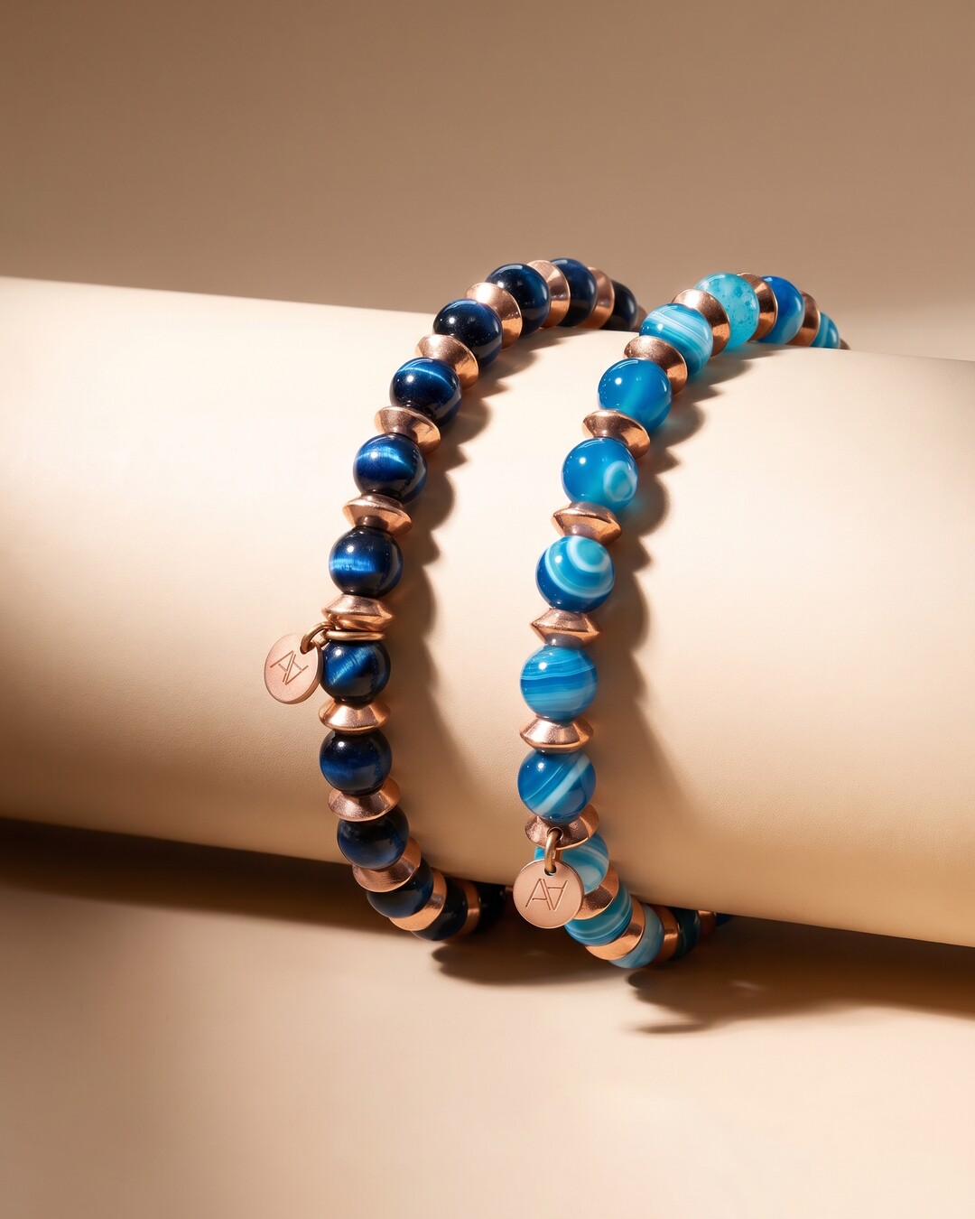 Bracelet Œil de tigre bleu et Agate bleue Duo Sérénité Azur