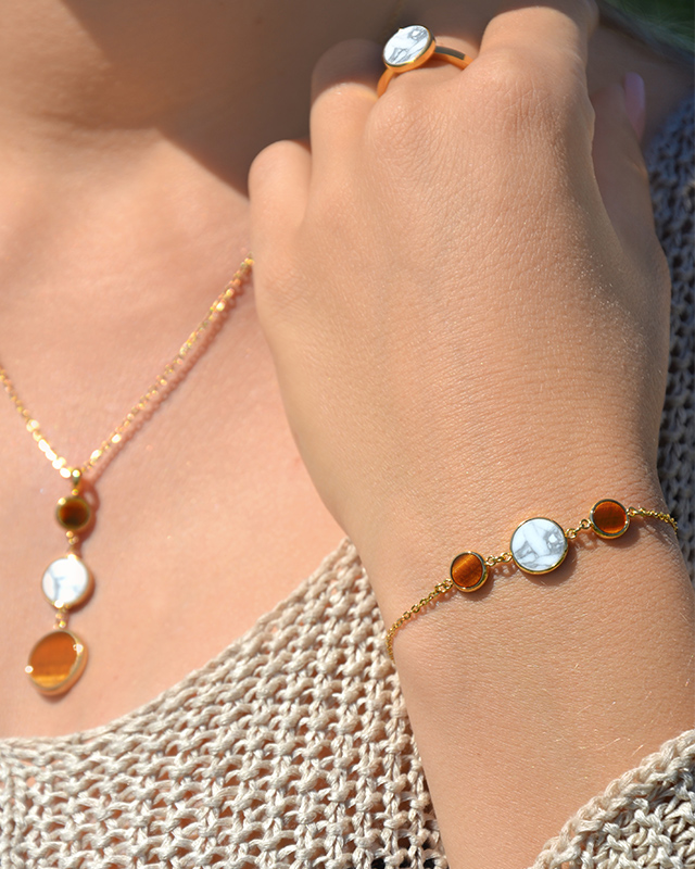 Bracelet Howlite Blanche et Oeil de Tigre Levoli