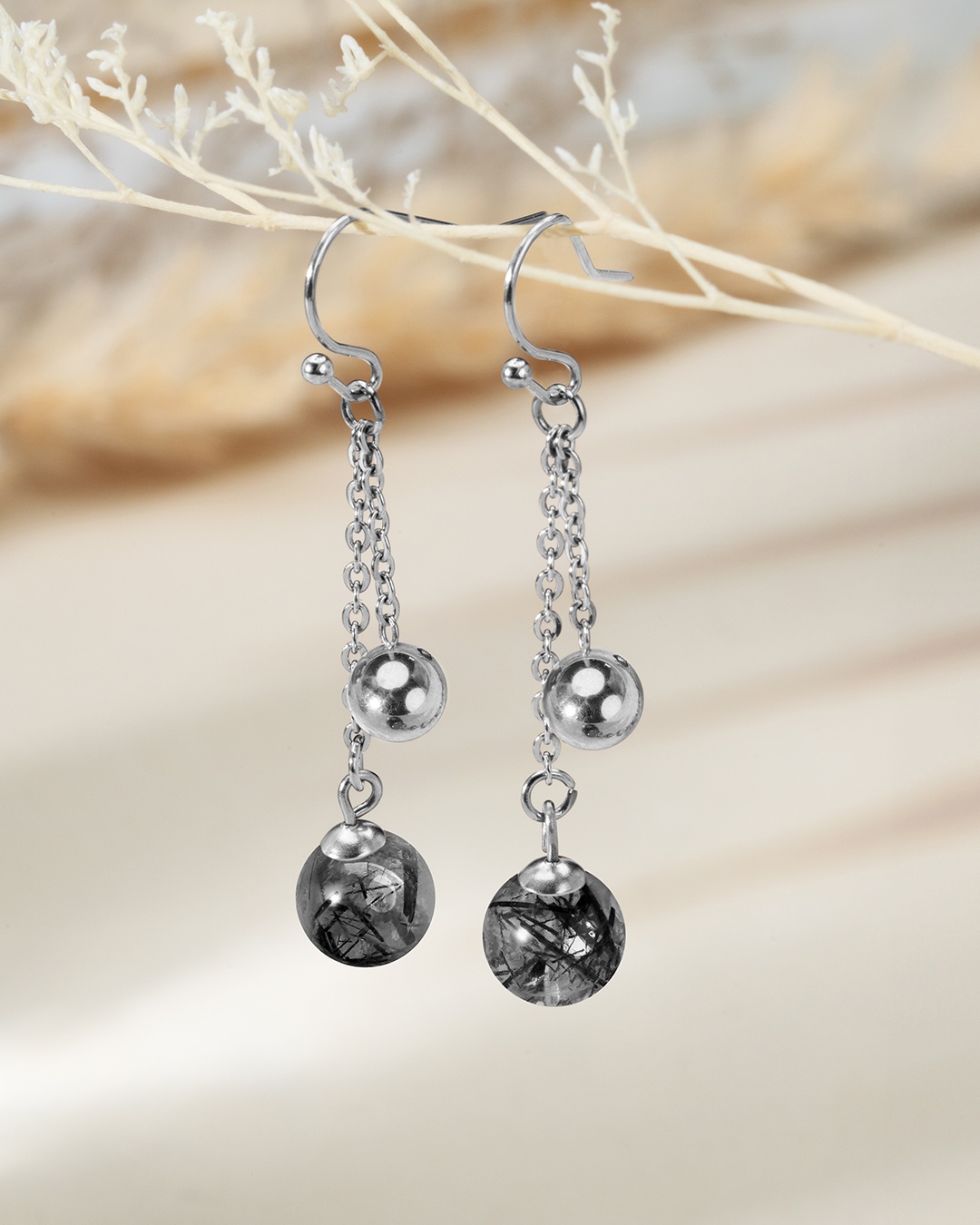 Packshot Boucle d'oreilles Quartz rutile tourmaliné foncé  Rimini Oscuro