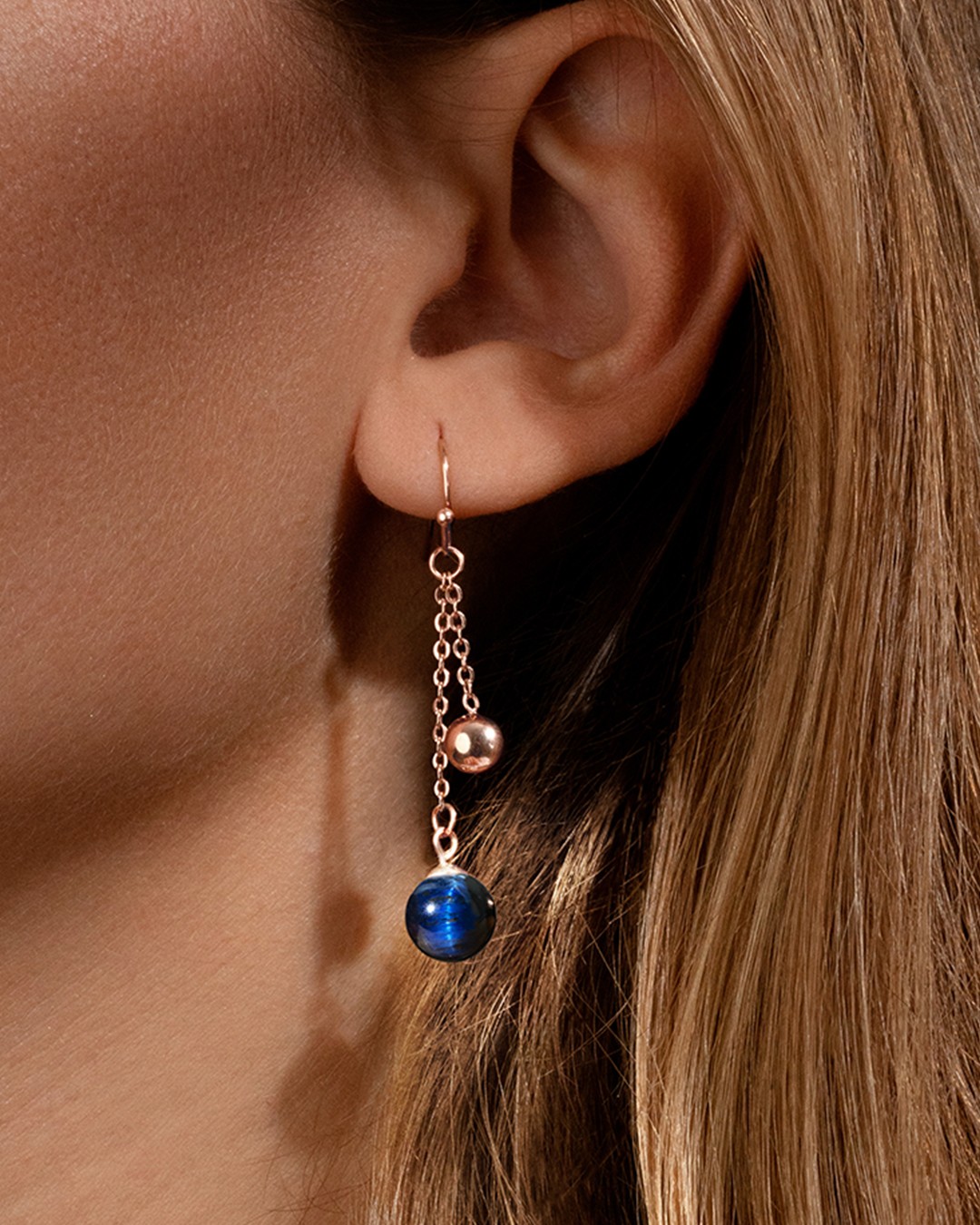 Boucle d'oreilles Oeil de tigre bleu Olmeti